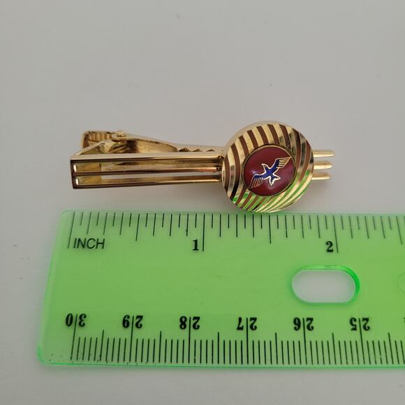 Unbranded Bar Clip Cufflinks Set Gold Red Tone Round Bird Eagle? - Picture 3 of 6